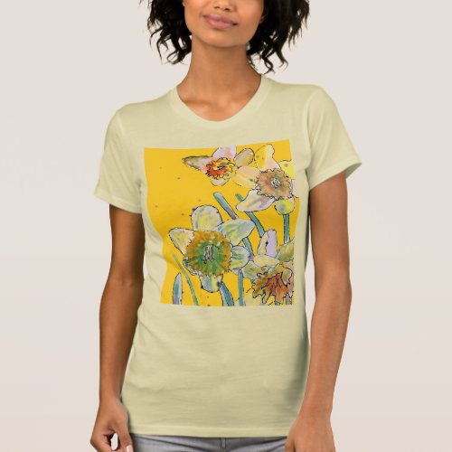 Daffodil Watercolor Flowers Floral Painting T_Shirt