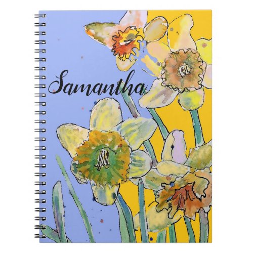 Daffodil Watercolor Journal Floral Womans Notebook