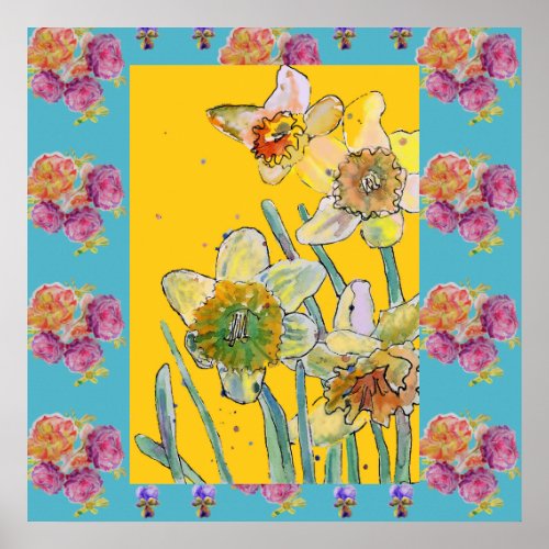 Daffodil Watercolor Painting spring flower Poster