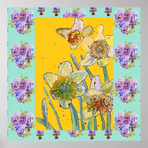 Daffodil Watercolor Painting spring flower Poster