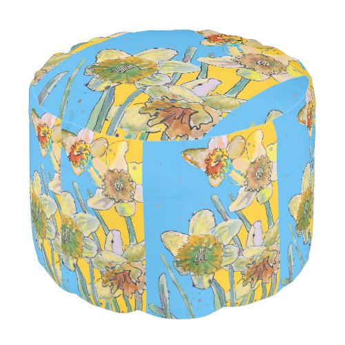 Daffodil Watercolor Spring Floral Flowers Pouffe Pouf