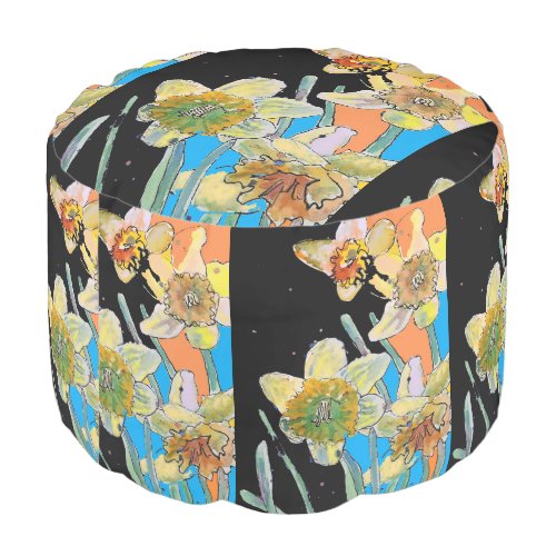 Daffodil Watercolor Spring Floral Flowers Pouffe Pouf