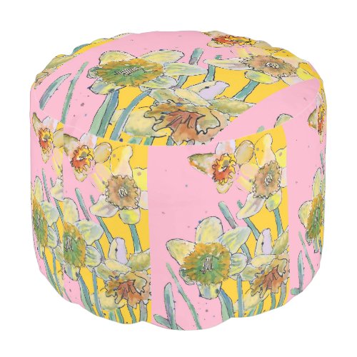 Daffodil Watercolor Spring Floral Flowers Pouffe Pouf