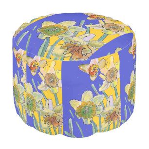 Daffodil Watercolor Spring Floral Flowers Pouffe Pouf