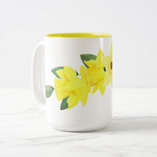 Daffodil Watercolor Two-Tone Mug, 15 oz Coffee Mug