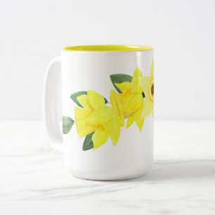 Daffodil Watercolor Two-Tone Mug, 15 oz Two-Tone Coffee Mug