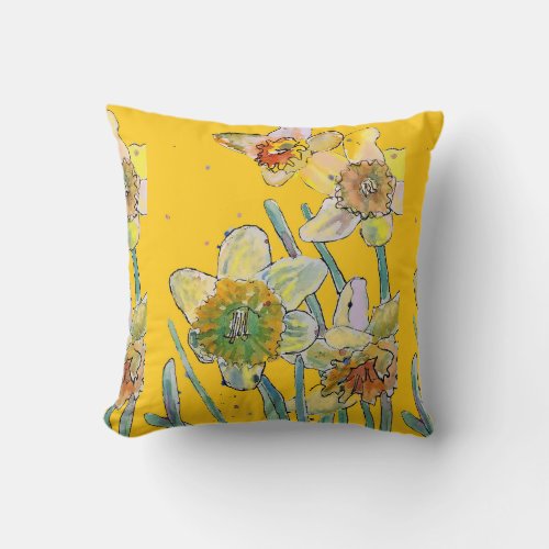 Daffodil Watercolor Yellow Flower floral Cushion