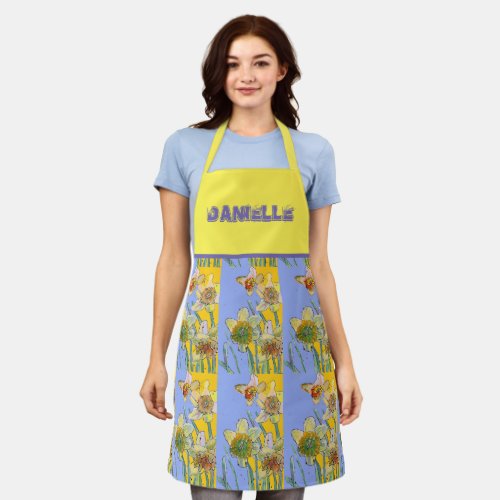 Daffodil Watercolor Yellow Flower floral kitchen Apron