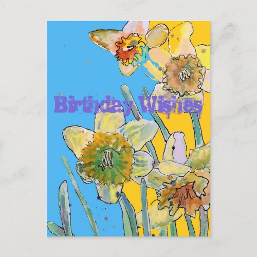 Daffodil Watercolor Yellow Spring Flower Art Card