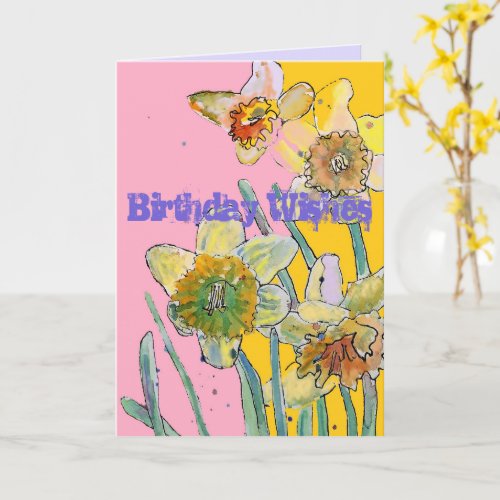 Daffodil Watercolor Yellow Spring Flower Art Card