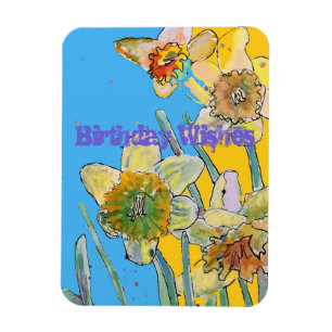 Daffodil Watercolor Yellow Spring Flower Art Card Magnet