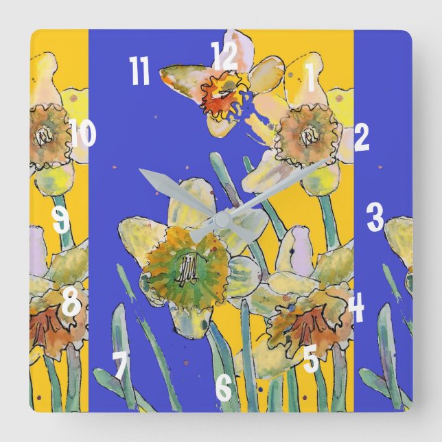 Daffodil Watercolor Yellow Womans Office Clock (Front)