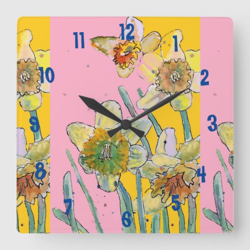 Daffodil Watercolour Womans Yellow Office Clock