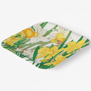 Daffodil Woodblock Painting Paper Plates