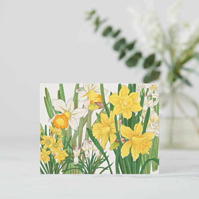 Daffodil Woodblock Painting Postcard (Standing Front)