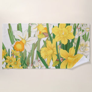 Daffodil Woodblock Painting, Tanigami Kônan, 1917 Beach Towel