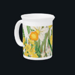 Daffodil Woodblock Painting, Tanigami Kônan, 1917 Beverage Pitcher<br><div class="desc">Antique Daffodil Woodblock Painting,  by Tanigami Kônan,  from Seiyō Sōka Zufu (The Picture Album of Western Plants and Flowers),  published by Unsodo,  Kyoto
vintage,  retro,  foral,  spring,  nature,  natural,  green and yellow,  bright,  cheerful,  bold,  vivid,  vibrant,  cottagecore,  petals,  stems,  leaves,   narcissus,  botanical,  garden,  elegant,  stately,  chic,  sophisticated</div>