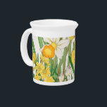 Daffodil Woodblock Painting, Tanigami Kônan, 1917 Beverage Pitcher<br><div class="desc">Antique Daffodil Woodblock Painting,  by Tanigami Kônan,  from Seiyō Sōka Zufu (The Picture Album of Western Plants and Flowers),  published by Unsodo,  Kyoto
vintage,  retro,  foral,  spring,  nature,  natural,  green and yellow,  bright,  cheerful,  bold,  vivid,  vibrant,  cottagecore,  petals,  stems,  leaves,   narcissus,  botanical,  garden,  elegant,  stately,  chic,  sophisticated</div>
