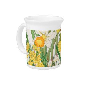 Daffodil Woodblock Painting, Tanigami Kônan, 1917 Beverage Pitcher