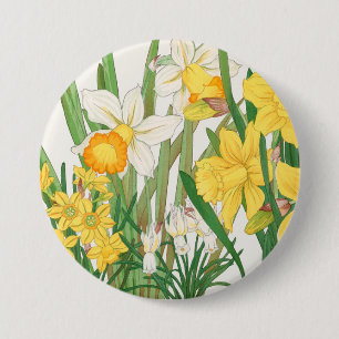 Daffodil Woodblock Painting, Tanigami Kônan, 1917 Button