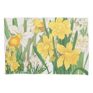 Daffodil Woodblock Painting, Tanigami Kônan, 1917 Pillow Case