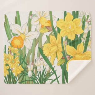 Daffodil Woodblock Painting, Tanigami Kônan, 1917 Sherpa Blanket