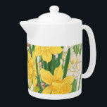 Daffodil Woodblock Painting, Tanigami Kônan, 1917 Teapot<br><div class="desc">Antique Daffodil Woodblock Painting, by Tanigami Kônan, from Seiyō Sōka Zufu (The Picture Album of Western Plants and Flowers), published by Unsodo, Kyoto vintage, retro, foral, spring, nature, natural, green and yellow, bright, cheerful, bold, vivid, vibrant, cottagecore, petals, stems, leaves, narcissus, botanical, garden, elegant, stately, chic, sophisticated, modern art, fine...</div>