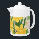 Daffodil Woodblock Painting, Tanigami Kônan, 1917 Teapot<br><div class="desc">Antique Daffodil Woodblock Painting, by Tanigami Kônan, from Seiyō Sōka Zufu (The Picture Album of Western Plants and Flowers), published by Unsodo, Kyoto vintage, retro, foral, spring, nature, natural, green and yellow, bright, cheerful, bold, vivid, vibrant, cottagecore, petals, stems, leaves, narcissus, botanical, garden, elegant, stately, chic, sophisticated, modern art, fine...</div>