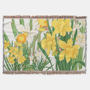 Daffodil Woodblock Painting, Tanigami Kônan, 1917 Throw Blanket