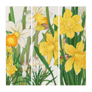 Daffodil Woodblock Painting, Tanigami Kônan, 1917 Triptych