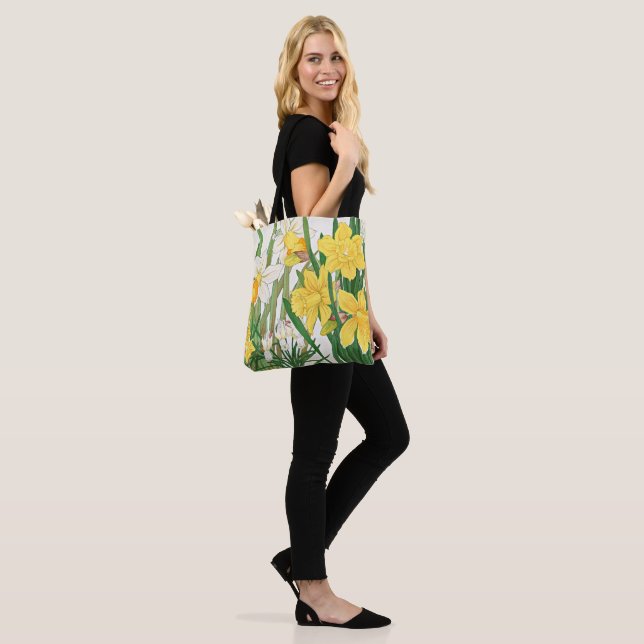 Daffodil Woodblock Painting Tote Bag (On Model)