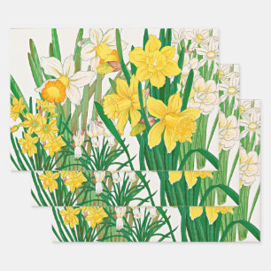 Daffodil Woodblock Painting Wrapping Paper Sheets