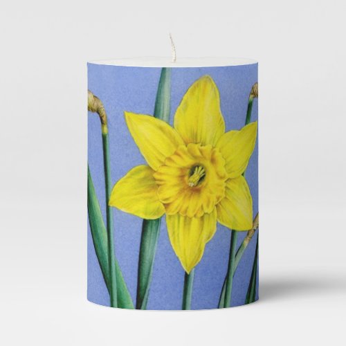 Daffodil yellow and blue art  pillar candle