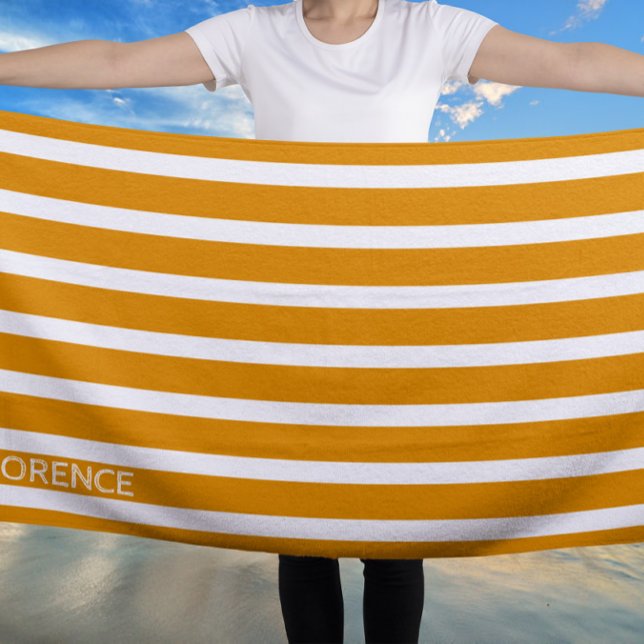  Daffodil  yellow  cabana stripes  - personalized Beach Towel (Creator Uploaded)