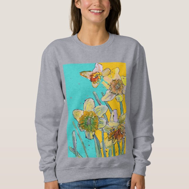 Daffodil Yellow daffodils floral Watercolor Flower Sweatshirt (Front)