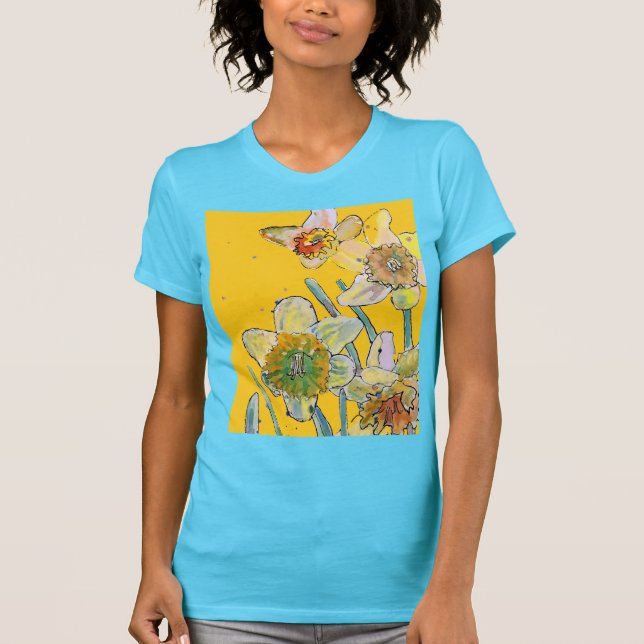 Daffodil Yellow daffodils floral Watercolor Flower T-Shirt (Front)