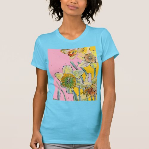 Daffodil Yellow daffodils floral Watercolor Flower T_Shirt