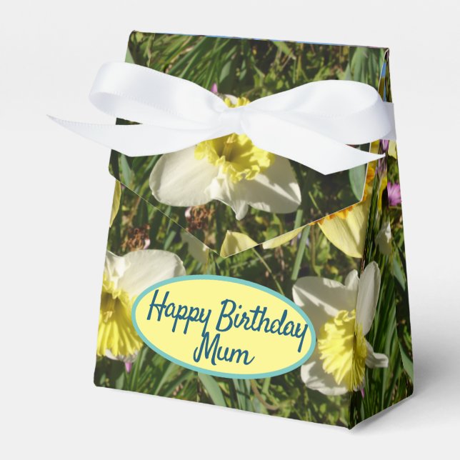 Daffodil Yellow Floral Birthday Cake Favor Box (Front Side)