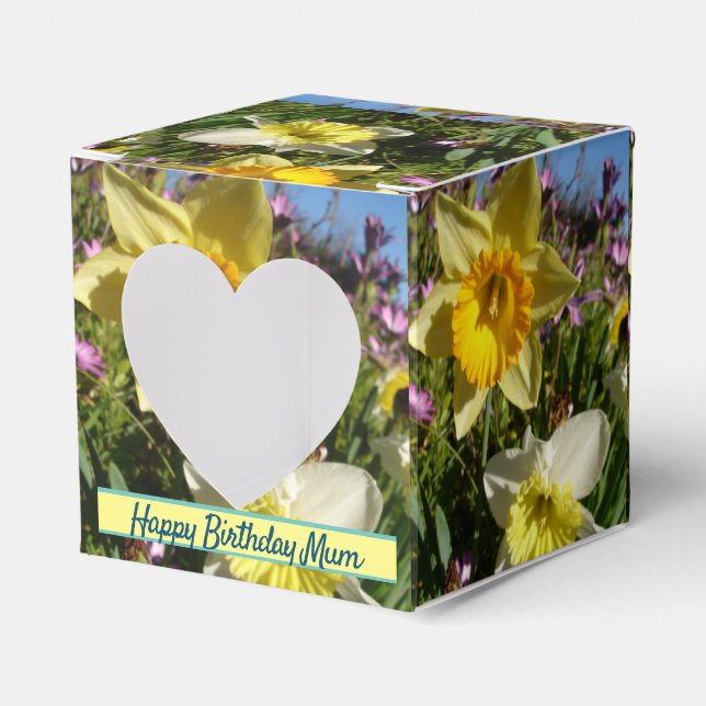 Daffodil Yellow Floral Birthday Cake Favor Box (Front Side)