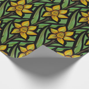 Daffodil yellow flower art floral wrapping paper