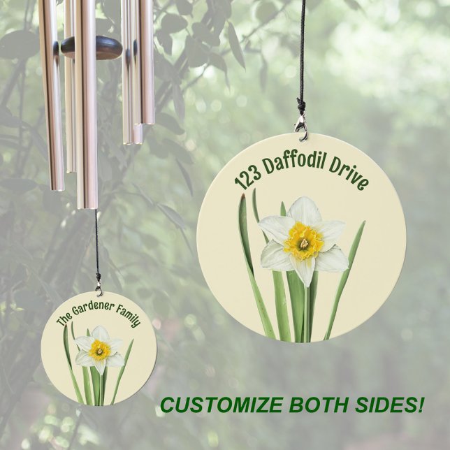 Daffodil Yellow Flower Personalized Wind Chime (Personalized Yellow Daffodil Floral Art Home Garden Wind Chime on customizeable yellow background. )