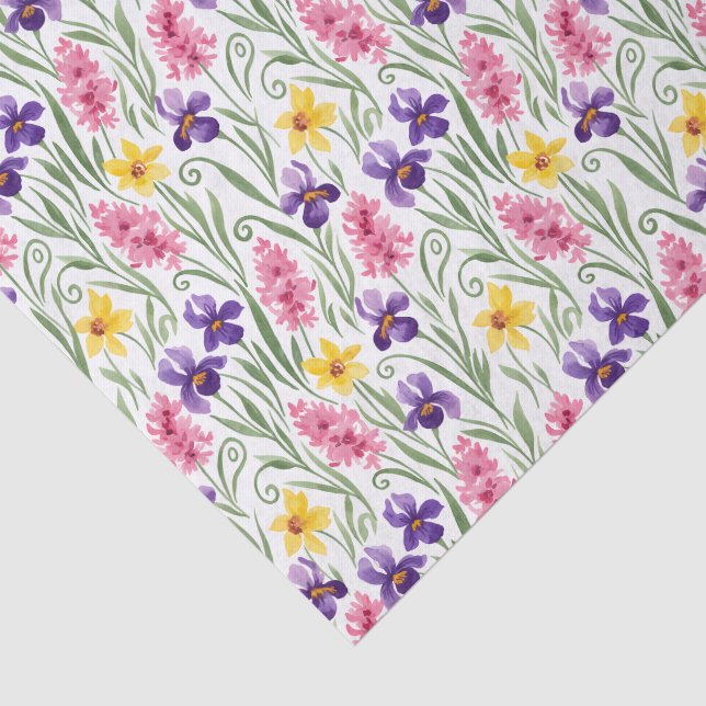 Daffodil Yellow, Iris Purple, Hyacinth Pink Floral Tissue Paper (Detail)
