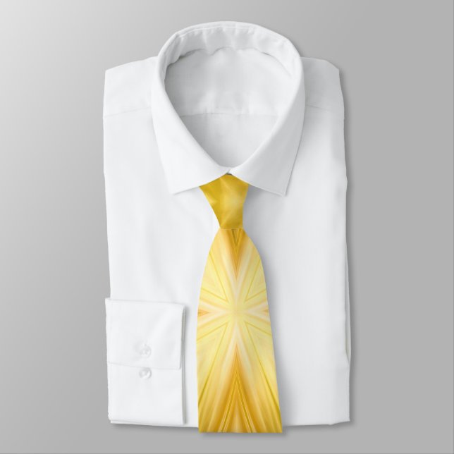 Daffodil Yellow Milky White Clouds Abstract Art Neck Tie (Tied)