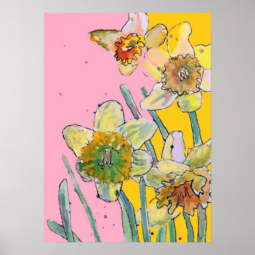 Daffodil Yellow Pink Flower Garden Poster