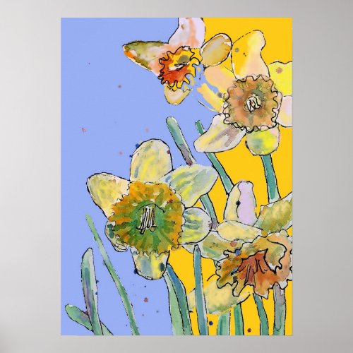 Daffodil Yellow Purple Flower Garden Poster