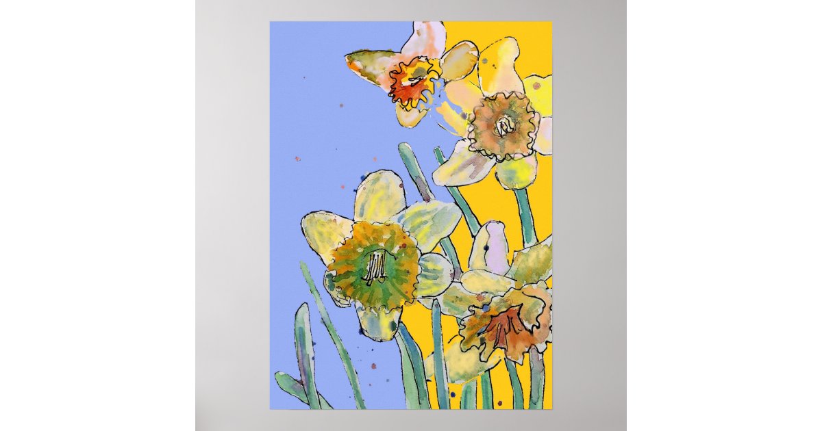 Daffodil Yellow Purple Flower Garden Poster | Zazzle