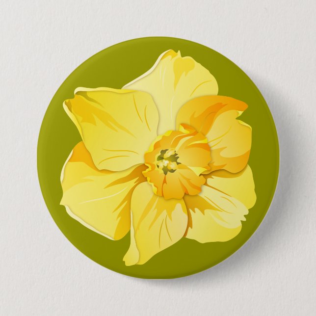 Daffodil Yellow Short-Trumpet Spring Flower Pinback Button (Front)