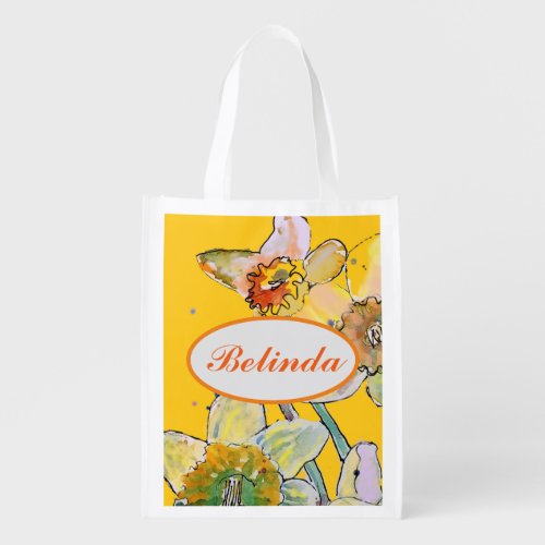 Daffodil Yellow Spring floral Watercolor Handbag Grocery Bag