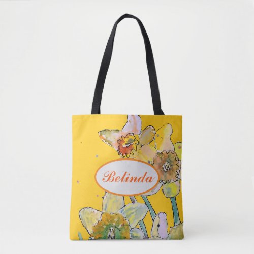 Daffodil Yellow Spring floral Watercolor Womans  Tote Bag