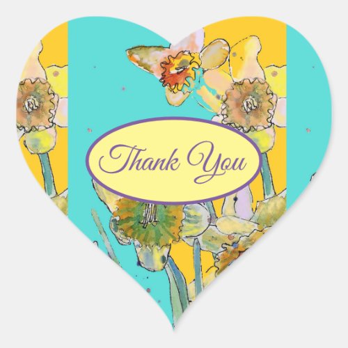 Daffodil YellowFlower floral Thank You Pattern  Heart Sticker